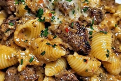 Thumbnail for Steak Bites with Creamy Parmesan Shell Pasta