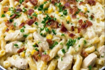 Thumbnail for Chicken Pasta with Crispy Bacon, Sweet Corn & Parmesan Garlic Sauce